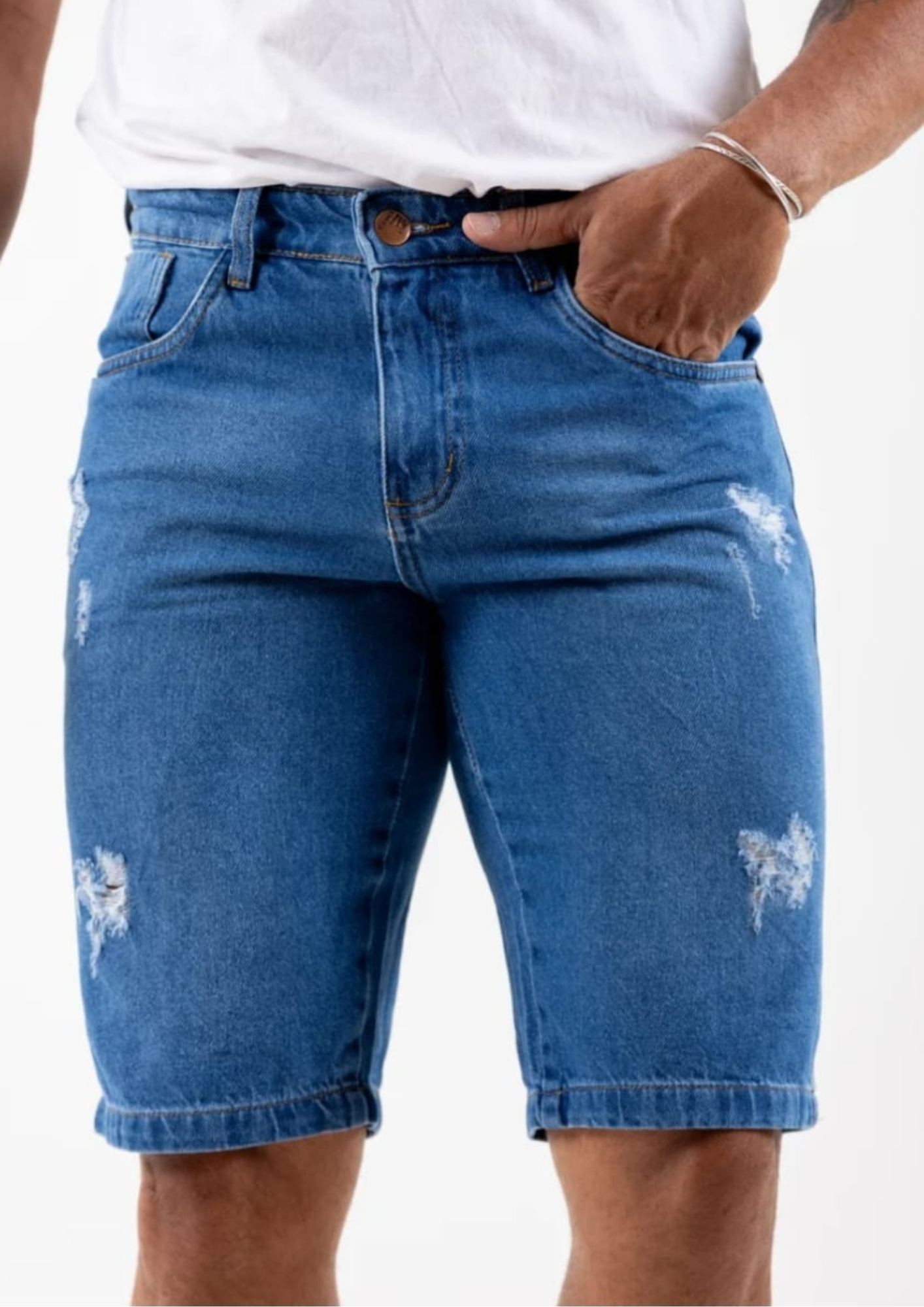 Bermuda Jeans Destroyed Azul — foto 4